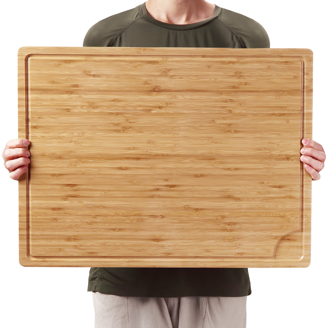 24 x 18 Bamboo Cutting Board, Large Kitchen Chopping Board for Meat, Butcher Block Cutting Board, Carving Board with Handle and Juice Groove for Turke