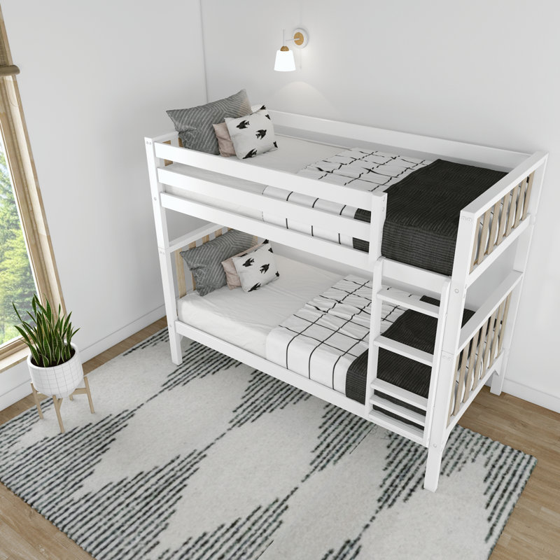 Brubaker Bunk Bed with Built-In Ladder, White/Blonde