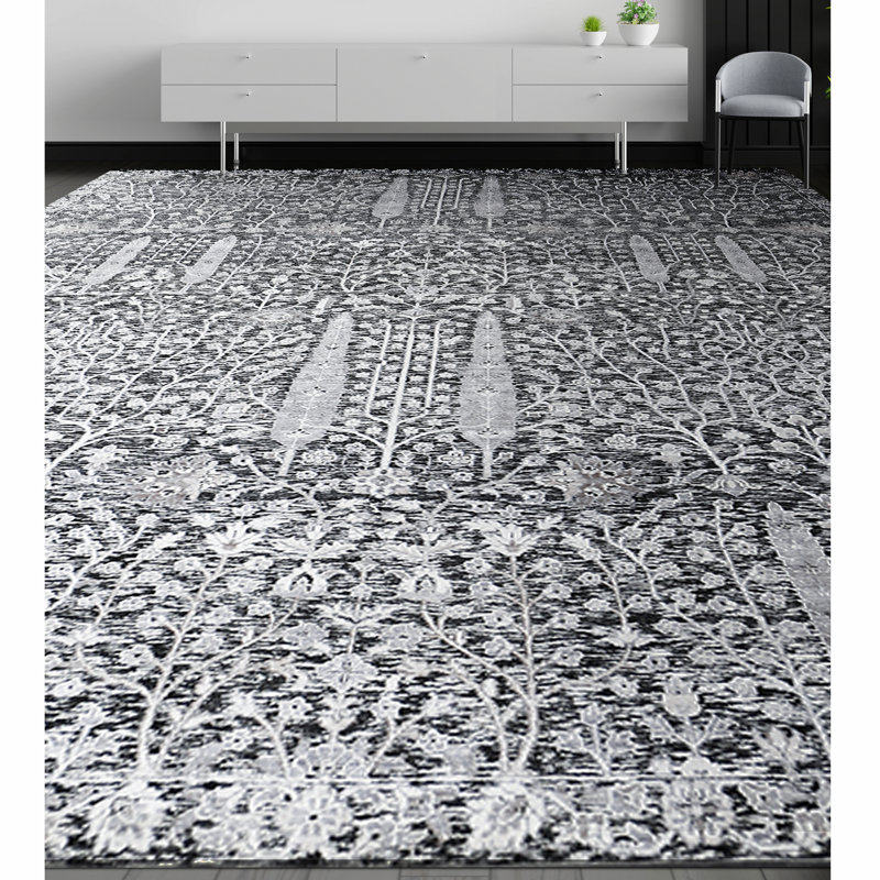 Tapis argenté et multicolore noué à la main de haute qualité, Rectangle 8 pi x 10 pi