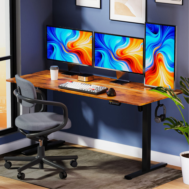 Bureau électrique à hauteur réglable de 63 po x 28 po, réglable en hauteur avec 3 préréglages de mémoire de hauteur personnalisés, équipé d'un verrou pour enfant. Idéal pour la maison et le bureau, parfait comme bureau d'ordinateur, poste de travail