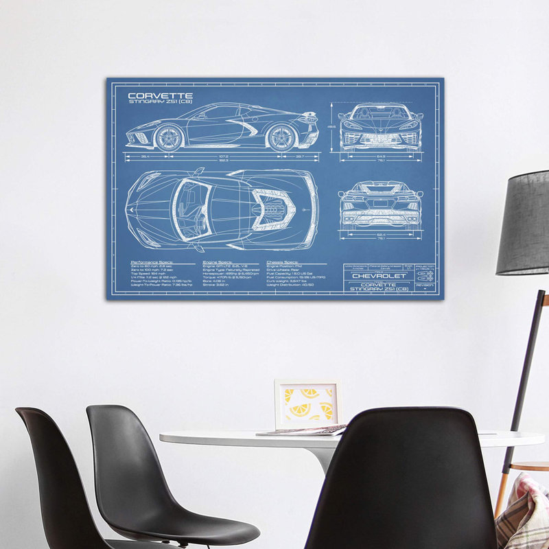 Corvette (C8) Stingray Blueprint by Action Blueprints - Wrapped Canvas Print, 152.5 cm H x 101.5 cm W