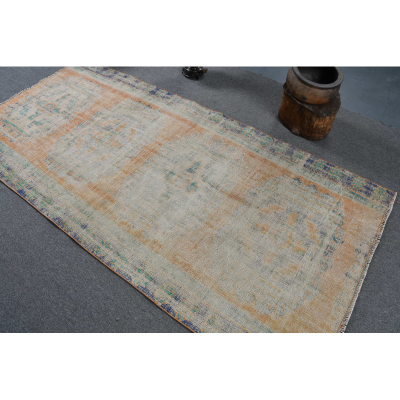Tapis turc Oushak fait à la main en orange chaud pour la chambre à coucher et les espaces intérieurs bleu / orange