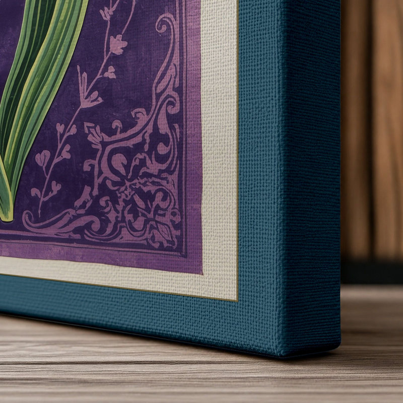 Ornamental Tulip Study Botanical - Wrapped Canvas, 36x24 - 91.4 x 61.0 cm, Teal Border