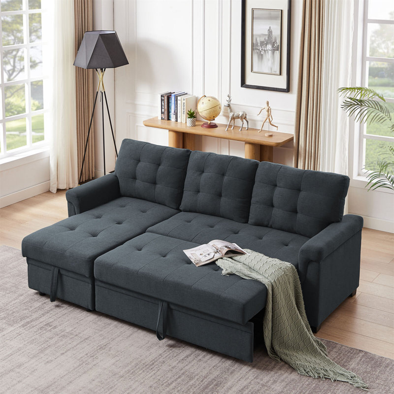 Wilcoxen 3 Seater Foam Sofa Bed, 100% Linen, Dark Grey
