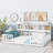 Full Floor Bed With Side Bookcase,Shelves,Guardrails,White-1057717133