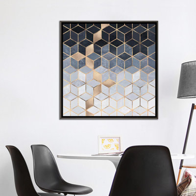 " Soft Blue Cubes " by Elisabeth Fredriksson Graphic Art Print