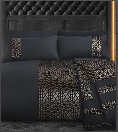 Polyester Geometric Duvet Cover Set with Pillowcases Included, King Duvet Cover Set + 2 Pillowcases, Black/Gold