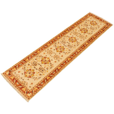 Tapis de couloir unique en laine noué à la main de style Ushak nouvel âge 2 pi 11 po x 10 pi 5 po