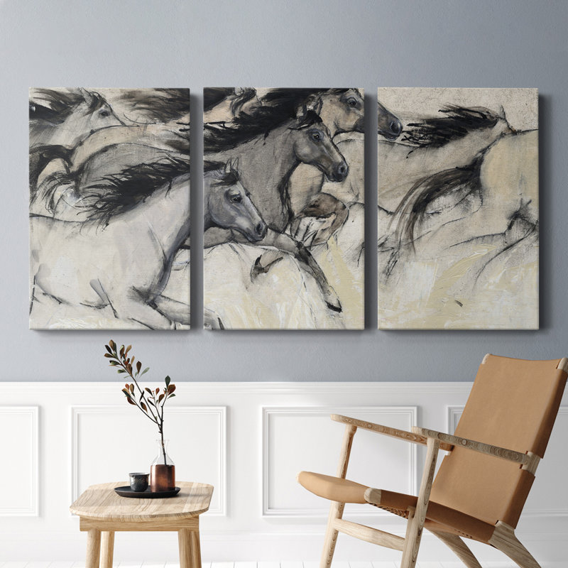 Horses In Motion I - Toile tendue avec châssis de qualité supérieure - Prêt à être accroché, H 60 po x l 120 po x P 1 po