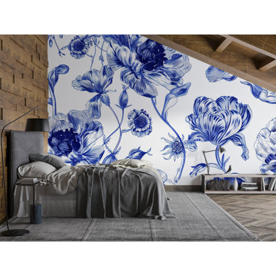  Murale florale, papier peint botanique rétro, décoration murale élégante fleur