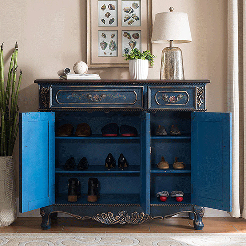 American Vintage Shoe Cabinet Side Cabinet 24 Pair Shoe Storage Cabinet, Blue