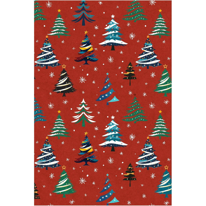 5x7 Christmas Area Rug, Washable Low Pile with Non Slip Backing for Living Room Bedroom, Red, Red, Rectangle 5' x 7'