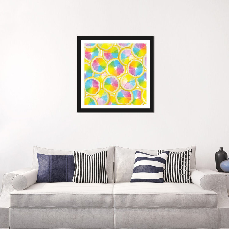Impression d’art graphique, "Stained Glass agrume" par Erin Summer, H 24 po x l 24 po x P 1 po, Papier encadré noir, Blanc