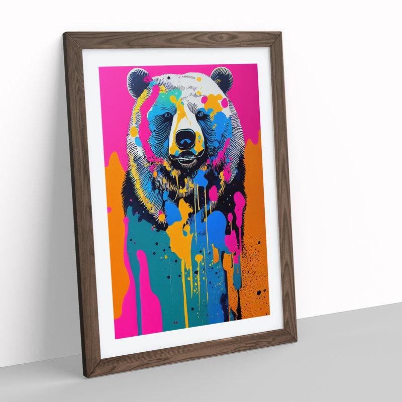Dripping Paint Bear No.1 - Single Picture Frame Print, 34cm H x 25cm W x 2cm D, Walnut