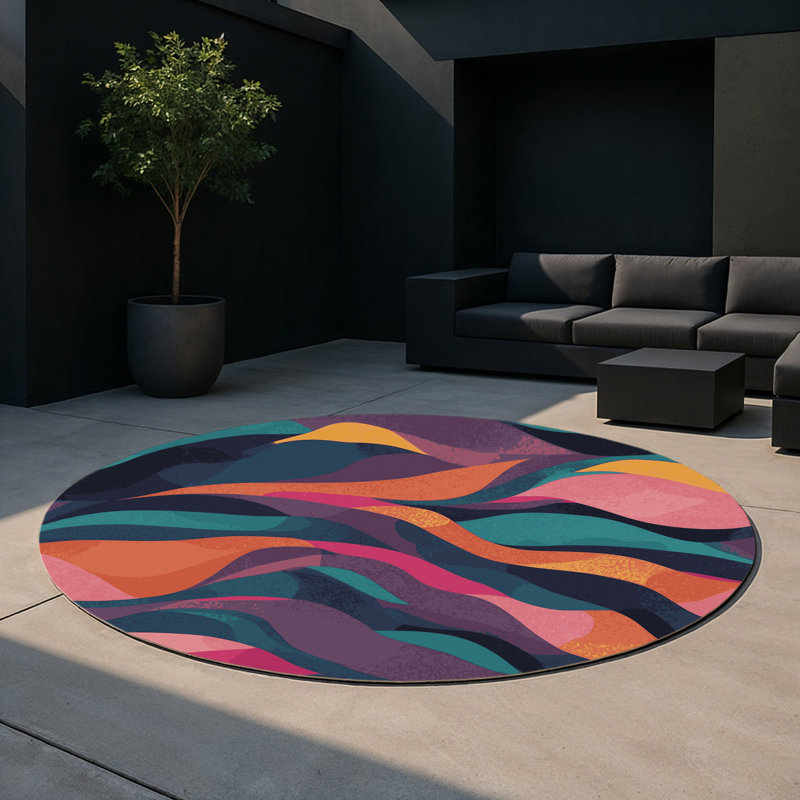 Neon Warp Indoor And Outdoor Area Rug, Round 5'