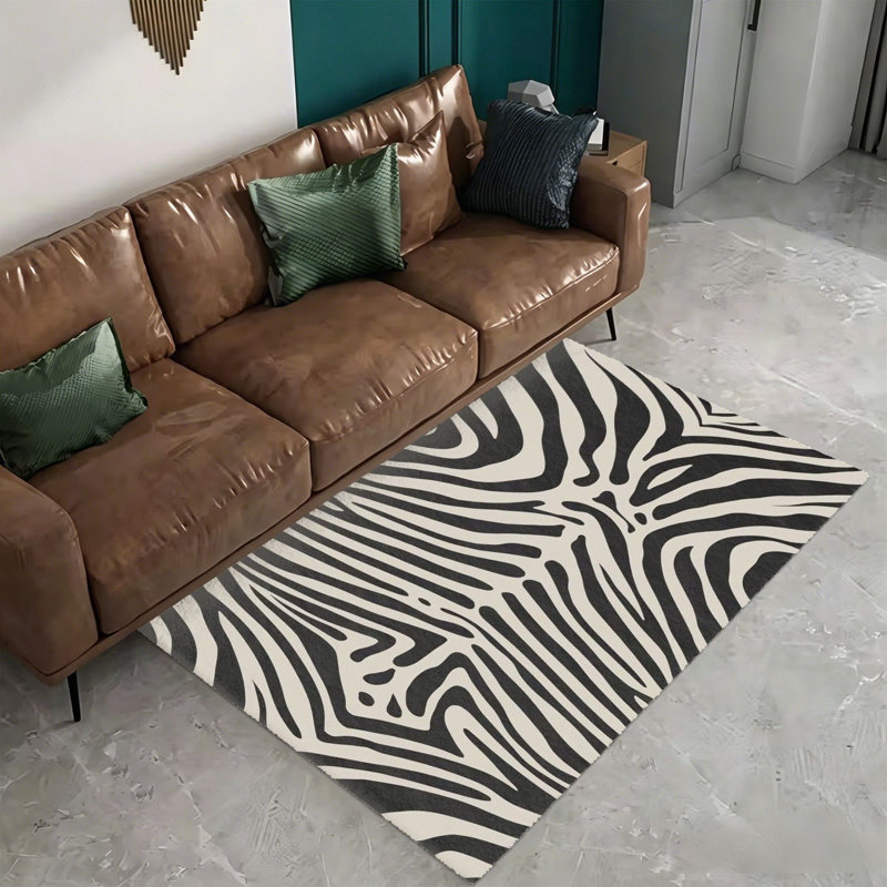 Black Beige Zebra Print 5 x 7 Ft Area Rug, For Bedroom, Nursery