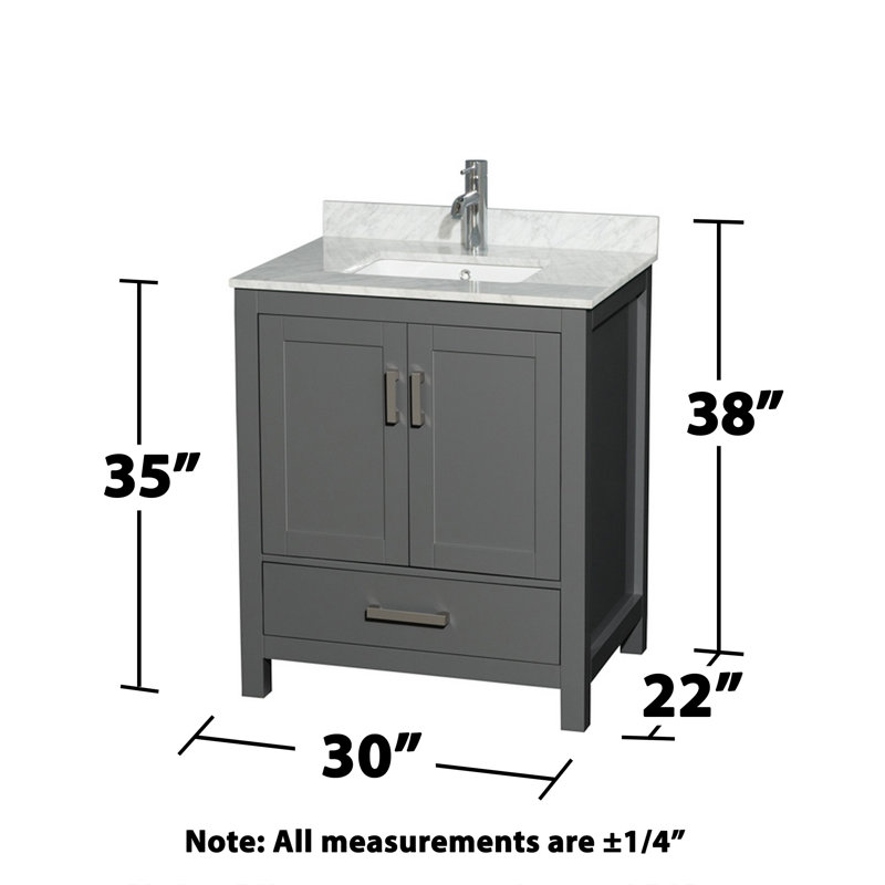 Meuble-lavabo simple autoportant 30 po avec plateau en marbre Sheffield et miroir 24 po Sheffield, Gris foncé