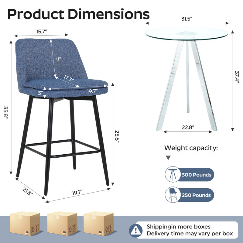 Ensemble de table de bar moderne avec tabourets 31,5 po Modern, 5 pièces: table, 4 chaises, Bleu, Argent argent