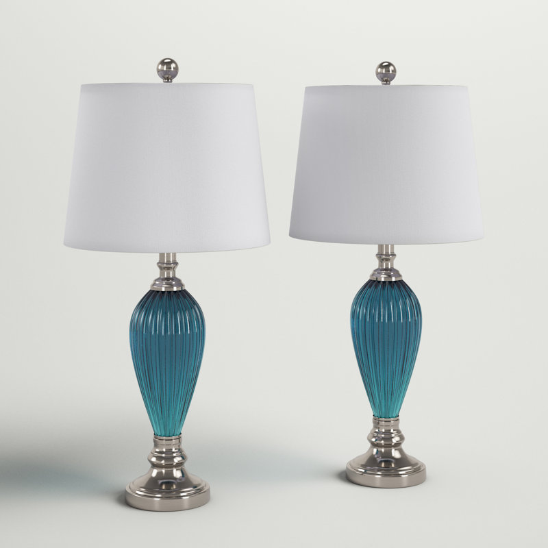 Rynar 25" Blue/Nickel Table Lamp Set