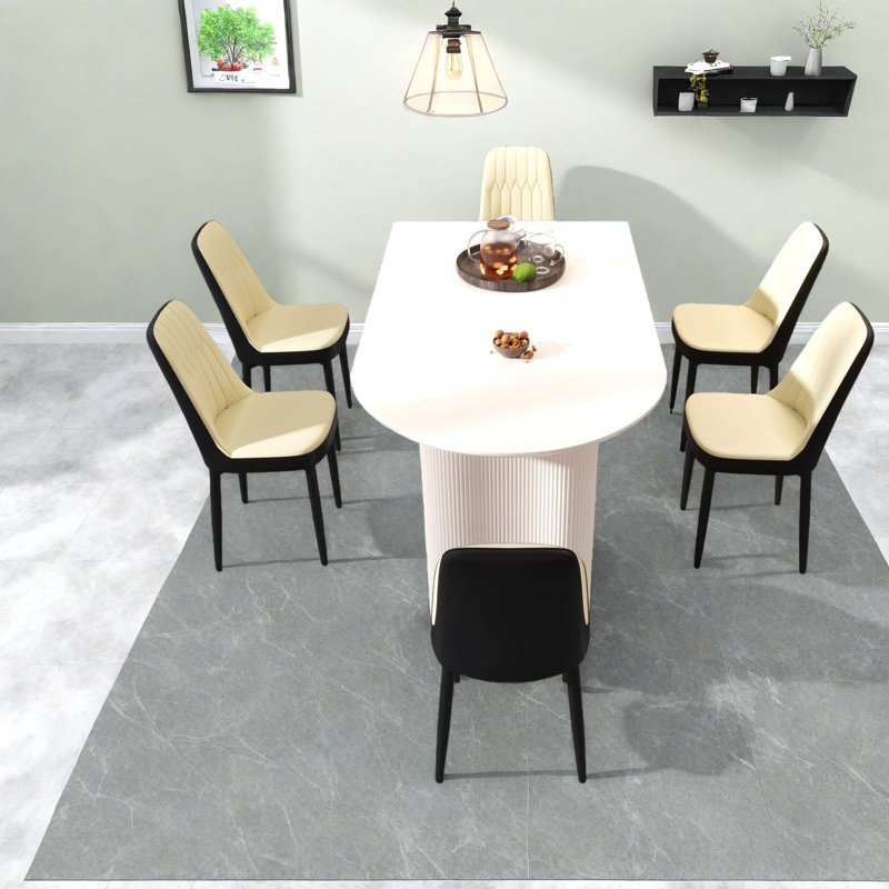 Ensembles de table de salle à manger en MDF crème moderne avec chaises en polyuréthane, idéal pour la maison et la cuisine