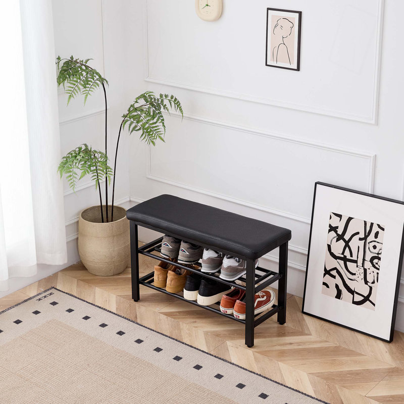 Banc à chaussures à 3 niveaux, banc de rangement, banc d'entrée avec coussin, étagère à chaussures avec siège