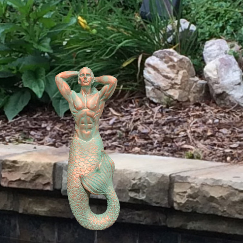 Statue de jardin de sirène Triton, Bronze patiné