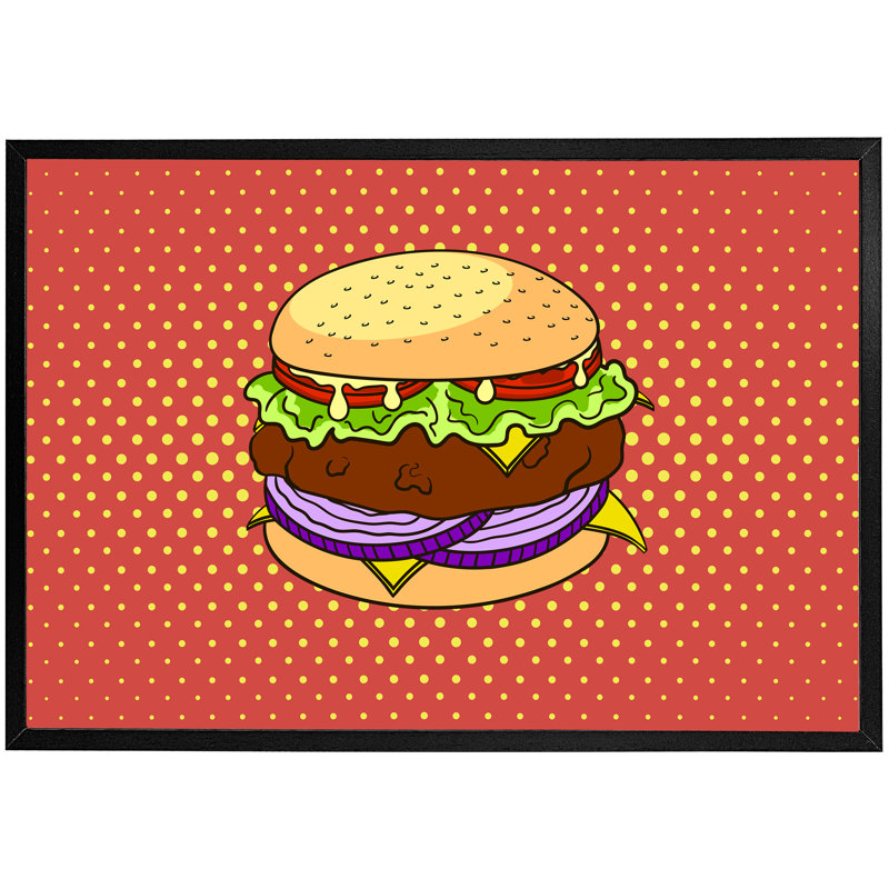 Lovington The Pop Art Illustration Of Burger - Single Picture Frame Print, Black Framed, 61cm H x 91cm W x 4cm D