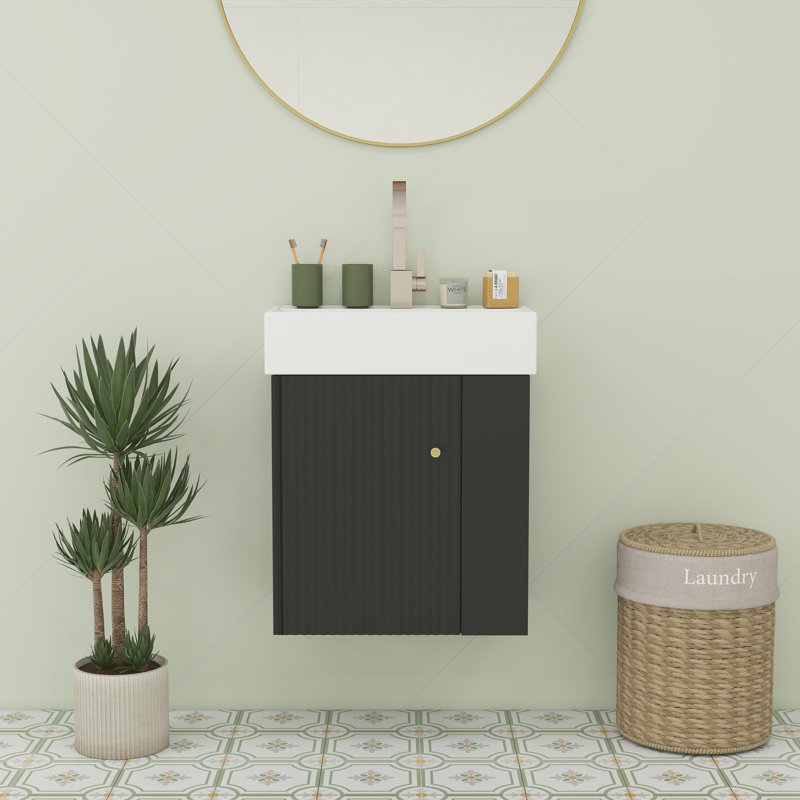 Meuble-lavabo flottant 21,6 po avec lavabo en céramique, Noir