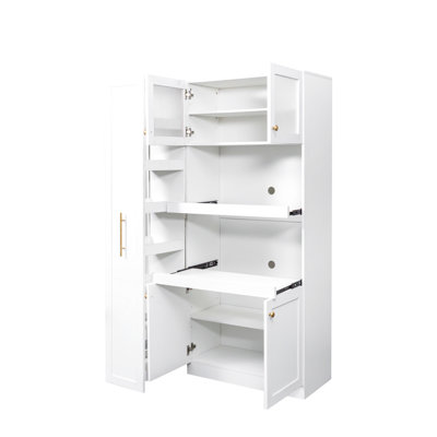 Armoire multi-fonctionnelle à tablettes coulissantes pour garde-manger - 4 portes en blanc
