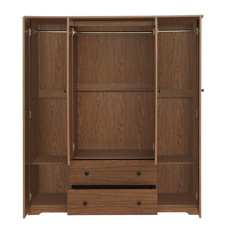 Armoire penderie 4 portes avec 2 tiroirs, Brun