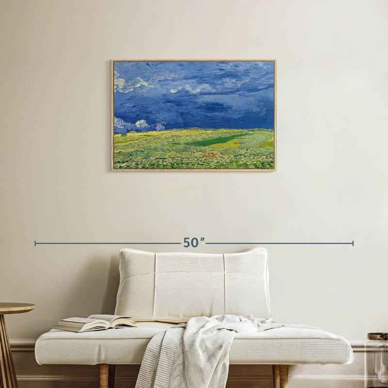 Wheatfields Under Thunderclouds, 31 po x 21 po, Cadre flottant en bois naturel