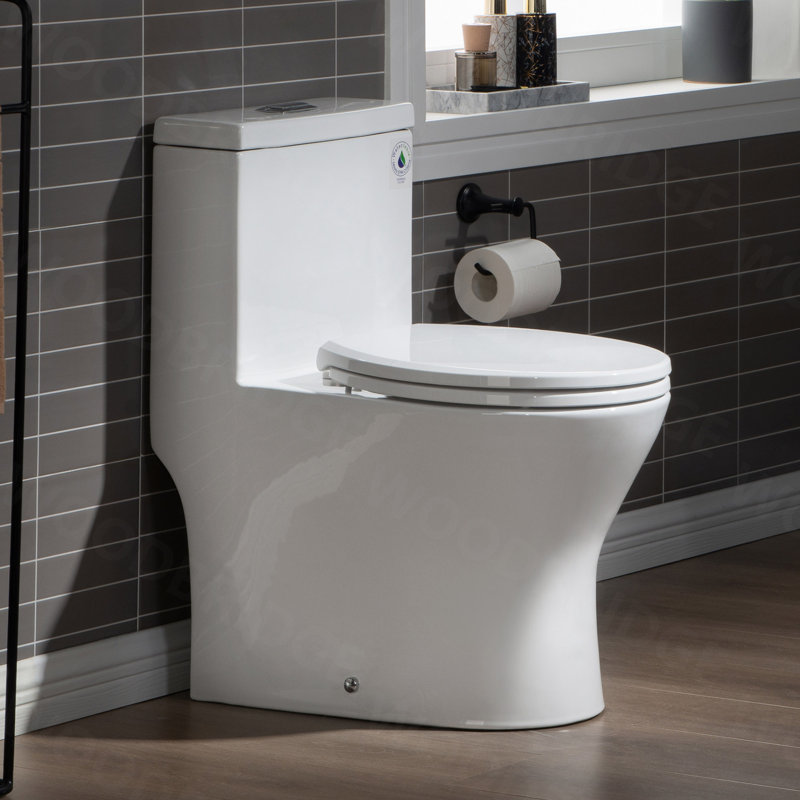 1.28 GPF Round Compact One Piece Dual-Flush Toilet with Soft-Closing Seat,MAP Flushing 1000G, White/Chrome