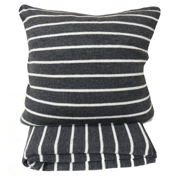 Black and White Striped Cotton Square Pillow Cover