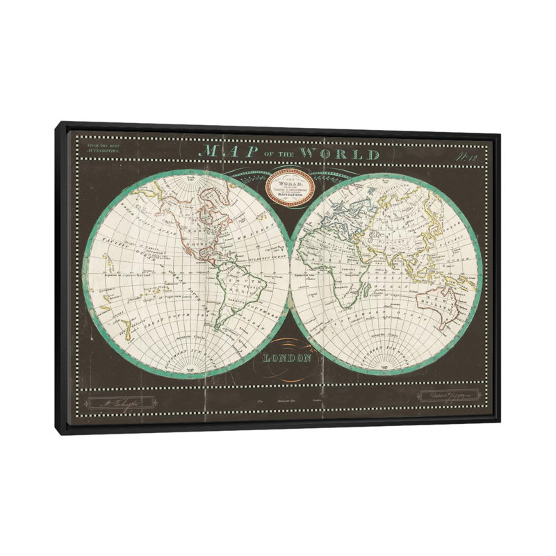 «Torkingtons World Map Slate» par Sue Schlabach, impression sur toile tendue, H 18 po x l 26 po x P 1,5 po