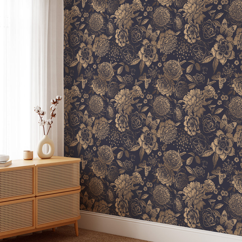 Papier peint à peler et coller Golden Vintage Flowers and Butterflies Cullison, L 10 pi x l 2 pi