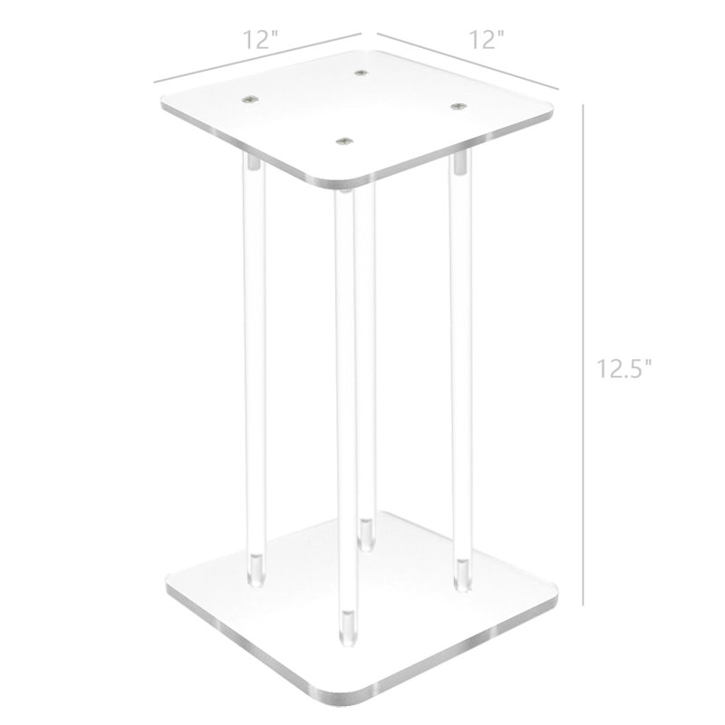 1" Rods Clear Riser Acrylic Transparent Plexiglass Pedestal Table Display Podium, 12" H x 12" W x 12"D