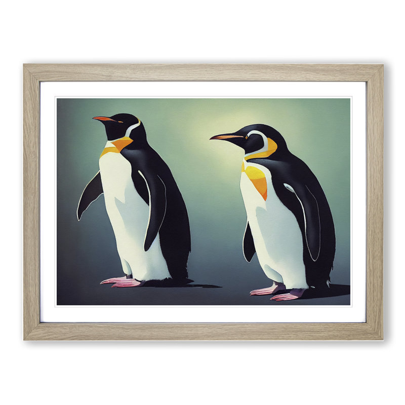 Friendly Penguins - Framed Print, 25cm H x 34cm W x 2cm D, Oak Framed