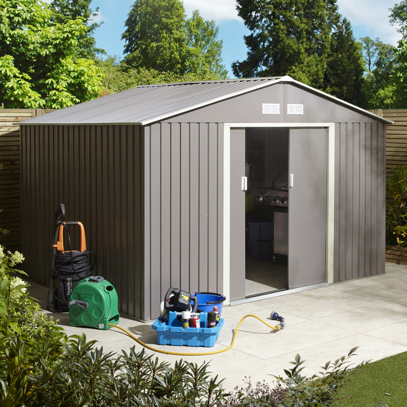 Rowlinson Trentvale Metal Apex Shed with Assembly, Light Grey, 205cm H x 321cm W x 241cm D