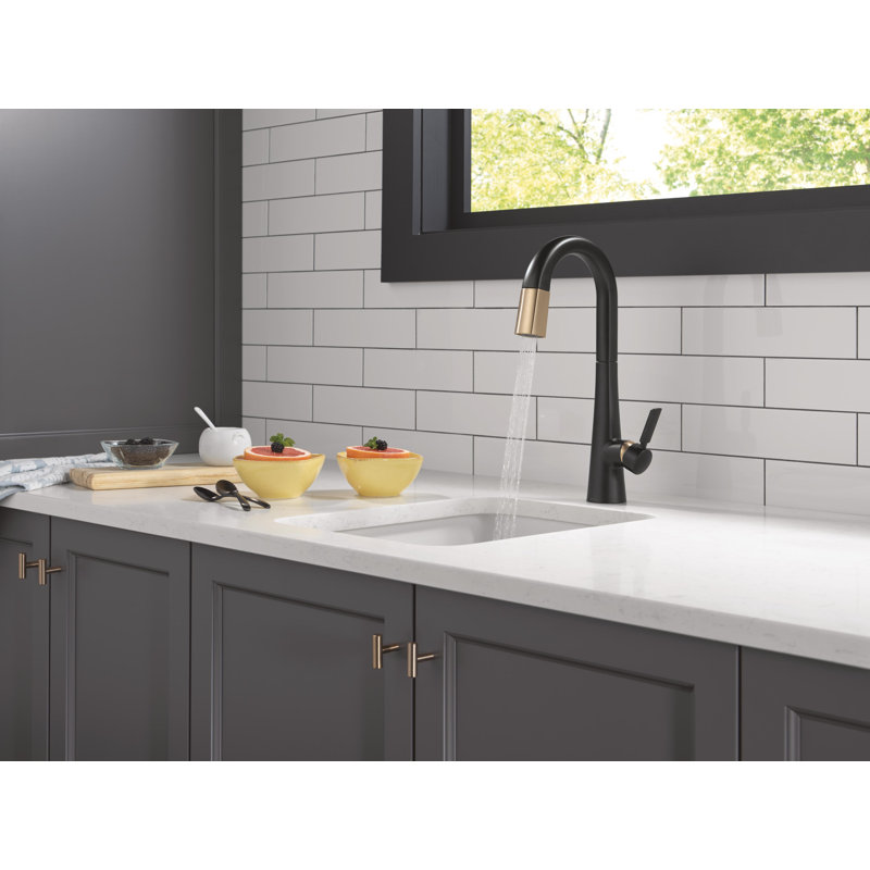 Single Handle Pull-Down Bar / Prep Faucet, Matte Black / Champagne Bronze