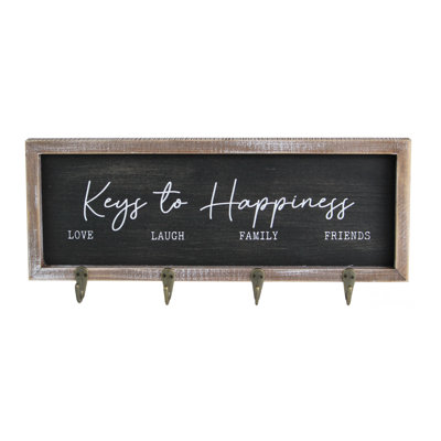 Enseigne murale 15 crochets 15 po x 8 po x 2 po Keys to Happiness