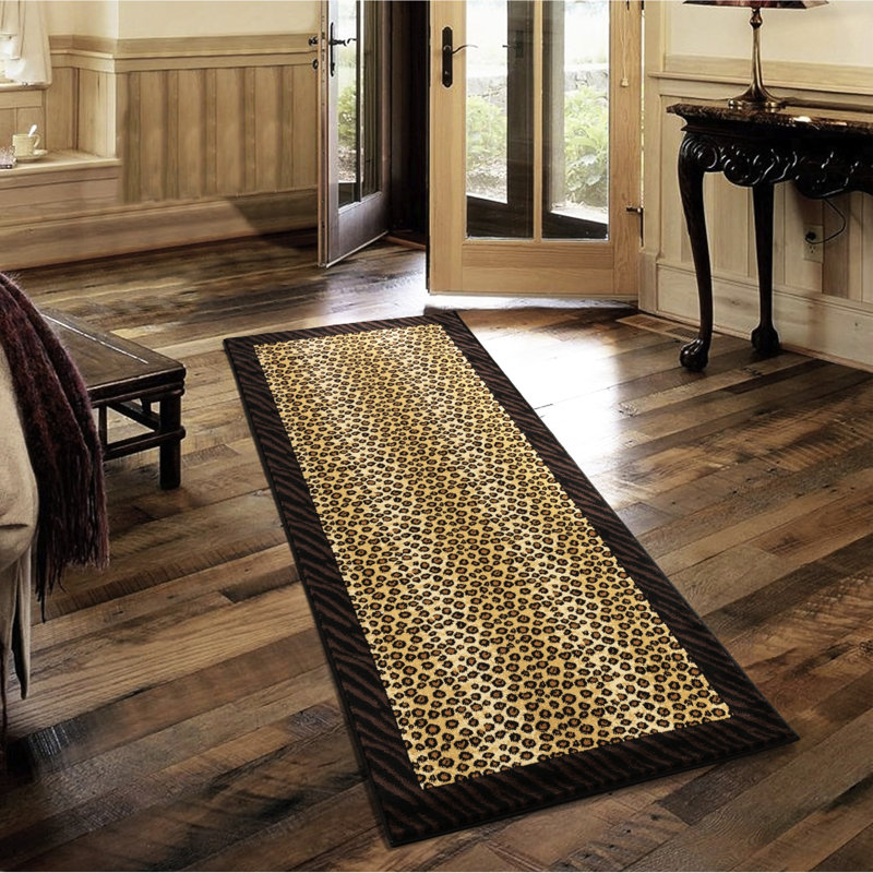 6.93 Lb Runner Rug, Animal Print, Beige And Black, Machine-Woven Polypropylene, Wild Lodge Style, Stain , Suitable For Under Furniture