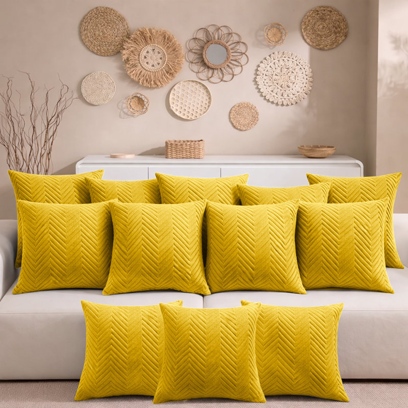 Aspire Homeware Embossed Square Velvet Cushion Cover, Pack of 12, Ochre