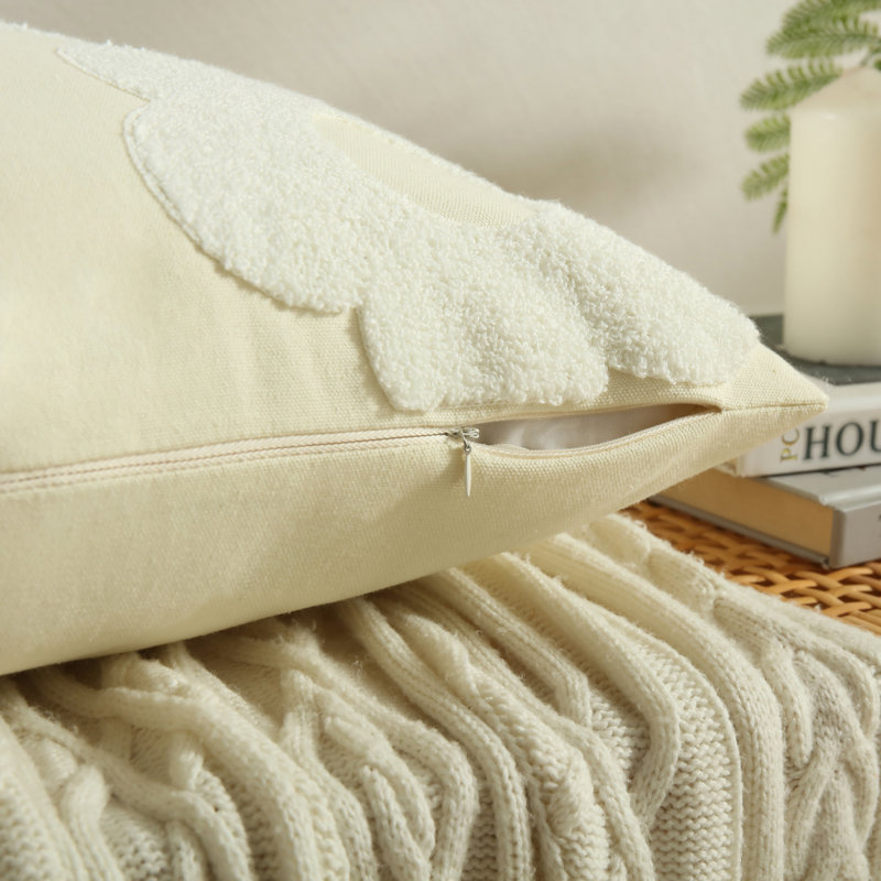 Pure Cotton Embroidery Throw Pillow, Polyester, White