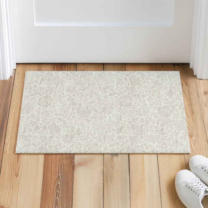 Machine Washable Indoor/Outdoor Chantille ACN2572 Floral Rug, 1'8" x 2'6", Ivory