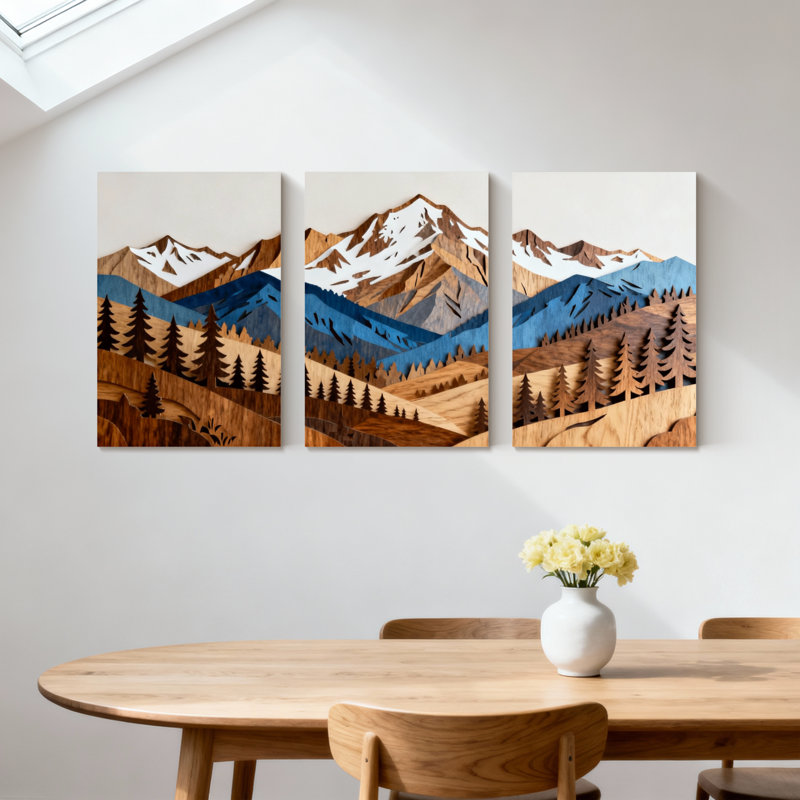 «Landscape & Nature Mountain Range Forest Reflection», ensemble de 3 impressions sur toile, H 30 po x l 60 po