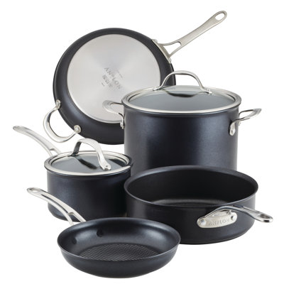Anolon X Hybrid Nonstick Cookware Induction Pots and Pans Set, 7 Piece, Dark Gray