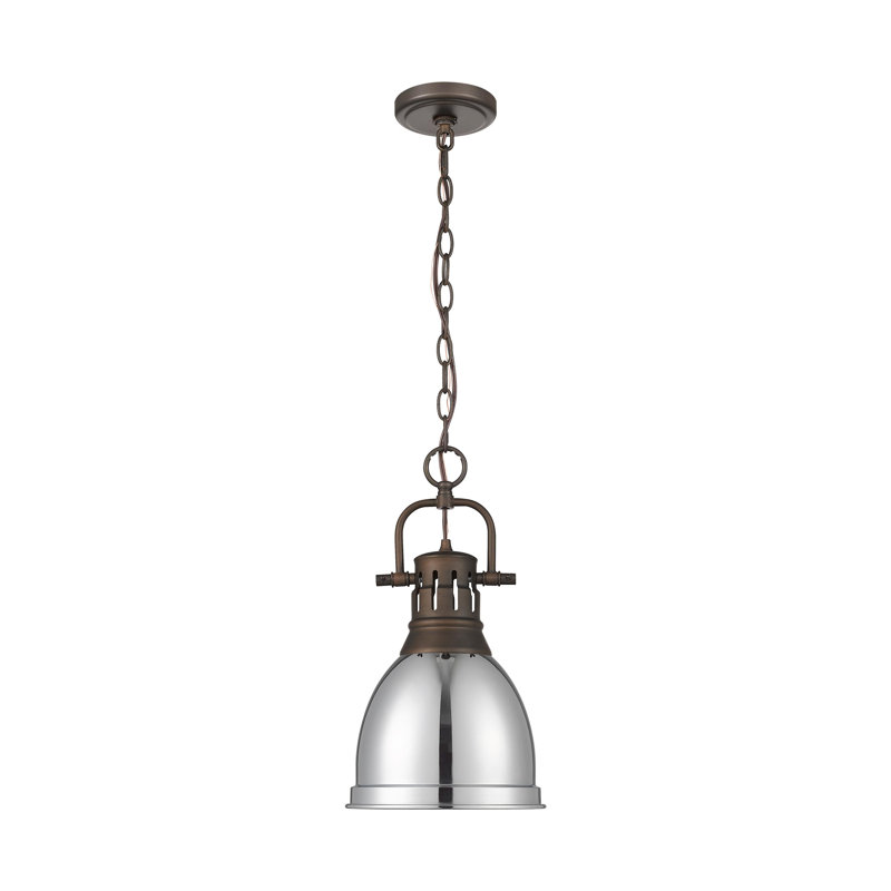 Luminaire suspendu 1 lumière avec chaîne Cajoux, Bronze huilé, Chrome chrome, H 8,875 po x l 8,875 po