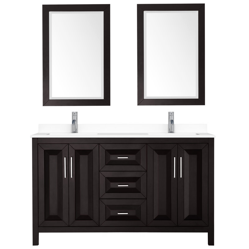 Daria 72" Double Bathroom Vanity Set with Mirror, Dark Espresso, Polished Chrome, 72"