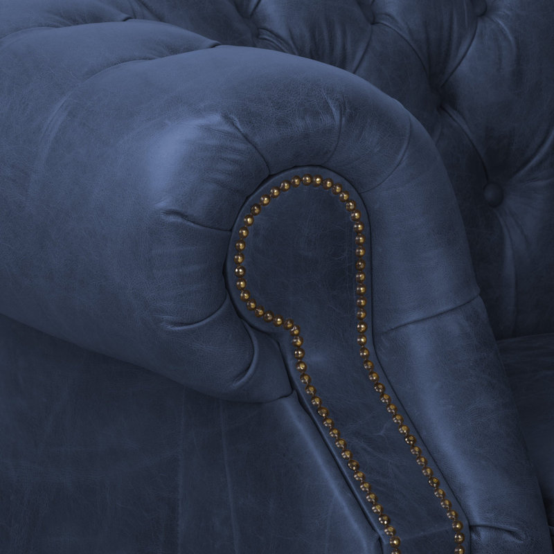 Tanesia 4 Seater Genuine Leather Sofa, Blue, 80cm H x 200cm W x 90cm D