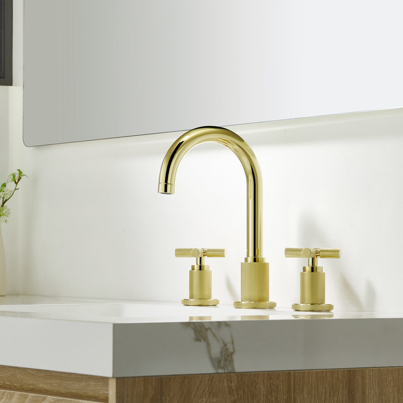 Solid Brass Widespread Bathroom Faucet With Pop-Up Drain Assembly, Gold